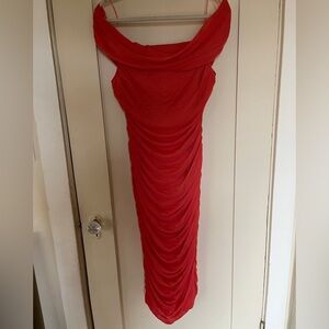 Coral, roughed, body con dress